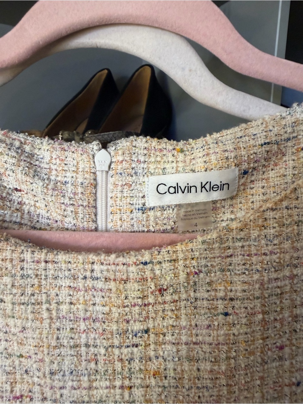 Calvin Klein Cream Tweed Shift with Multicolor Flecks